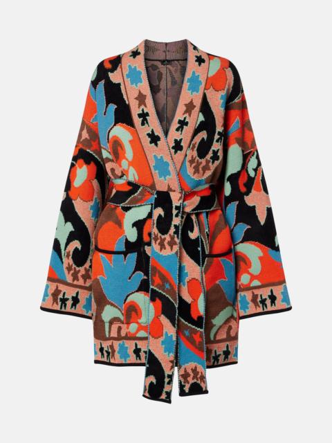 Etro Belted jacquard wool-blend wrap cardigan