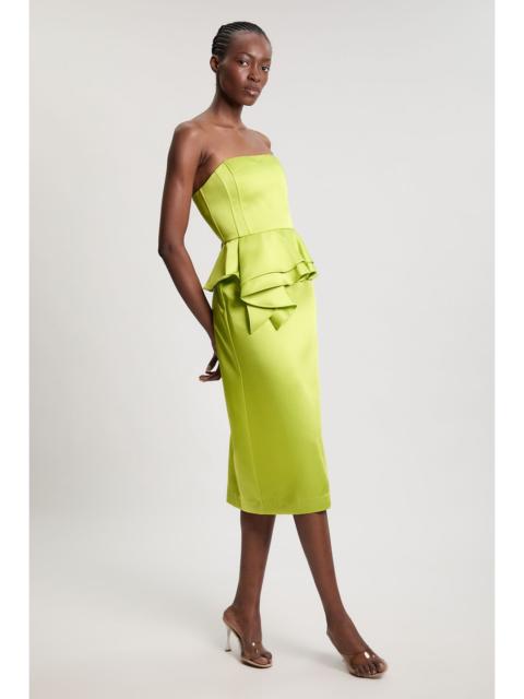 KAREN MILLEN Bonded Satin Peplum Pencil Woven Midi Dress