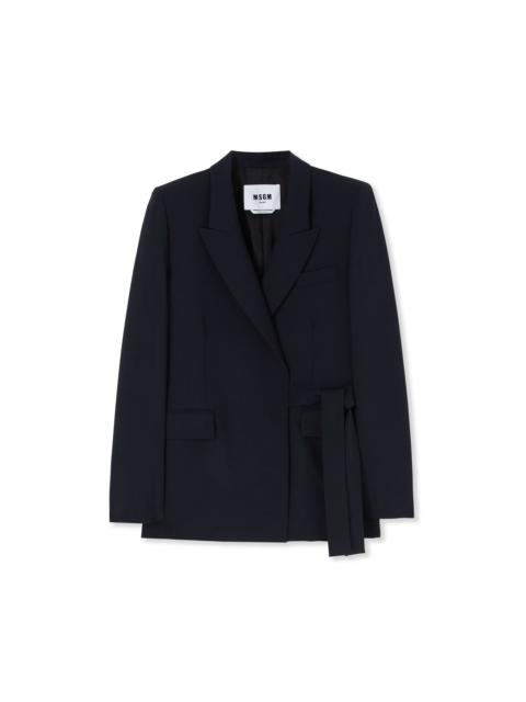 MSGM Fresh wool asymmetrically laced jacket with bow