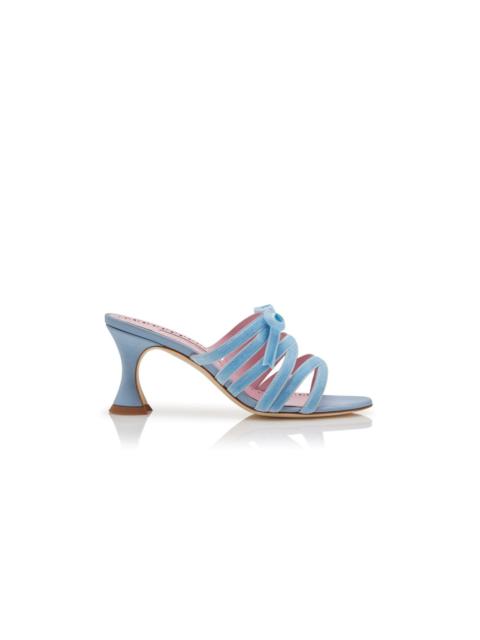 Manolo Blahnik Light Blue Silk Criss-Cross Mules