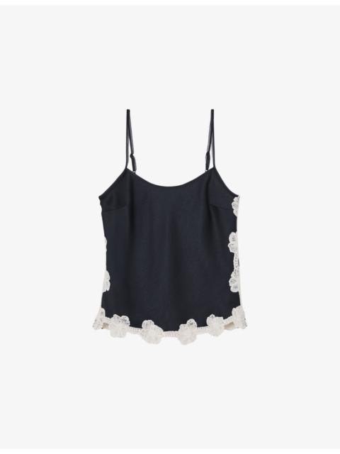 REISS Doa Floral-Lace Stretch-Satin Top