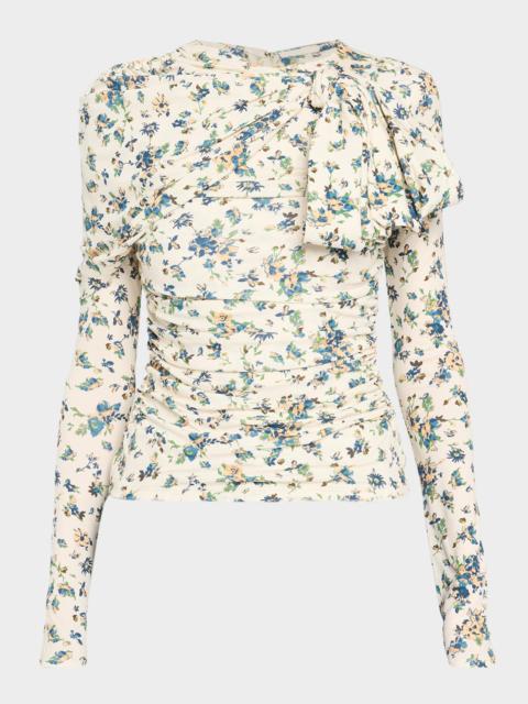 ULLA JOHNSON Neema Printed Draped Jersey Top