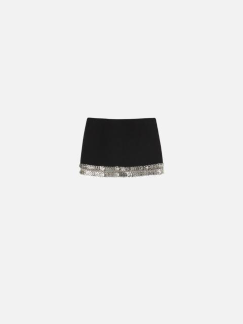 PINKO CREPE MINI SKIRT WITH METALLIC EMBROIDERY AT THE BOTTOM