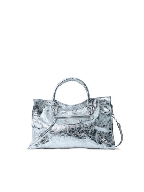 BALENCIAGA medium crinkled leather stud tote bag