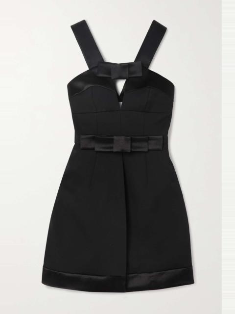 Bow-detailed cutout satin-trimmed wool mini dress