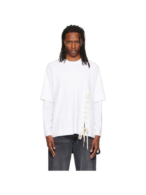 Simone Rocha White Lace Up Hem Layered Long Sleeve T-shirt