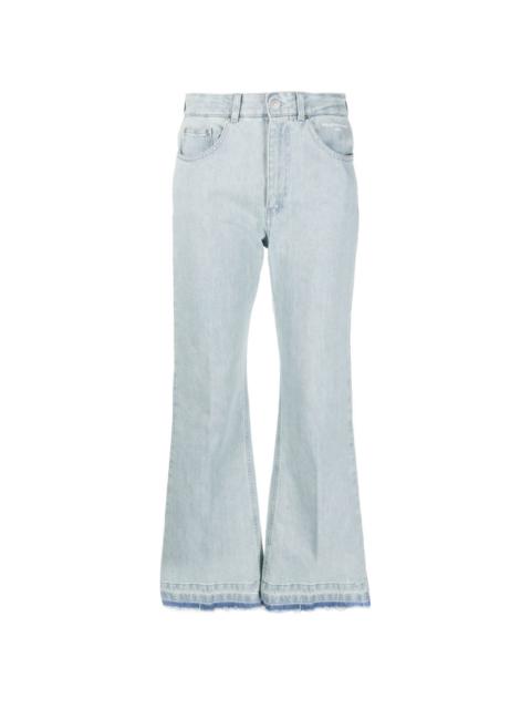 raw-edge kick-flare ankle-length jeans