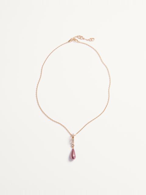 Valentino VLOGO SIGNATURE NECKLACE IN METAL, SWAROVSKI® CRYSTALS AND GLASS DROPS