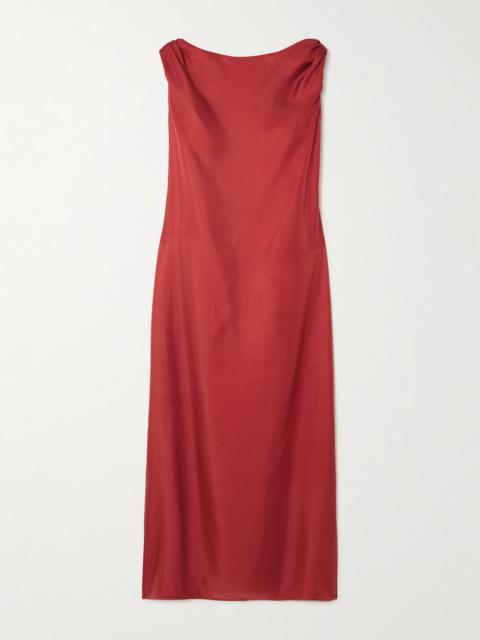 Loulou de Saison Moun Knotted Draped Silk-twill Midi Dress