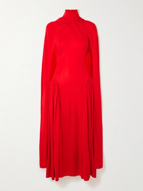 16ARLINGTON Rao Cape-effect Open-back Gathered Stretch-jersey Midi Dress