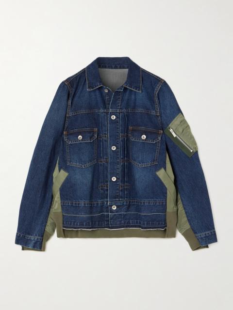 sacai Paneled Distressed Denim And Shell Jacket
