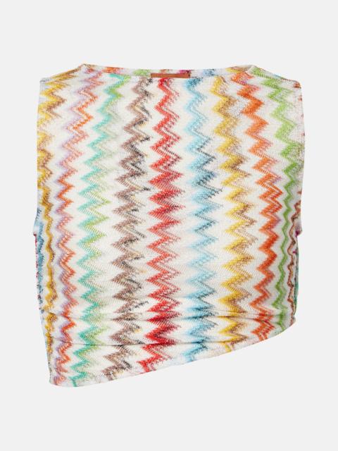 Missoni Zigzag ruched lamé crop top