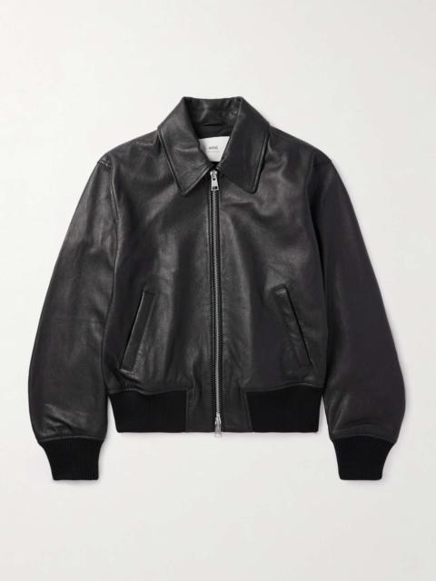 AMI Paris Leather Bomber Jacket