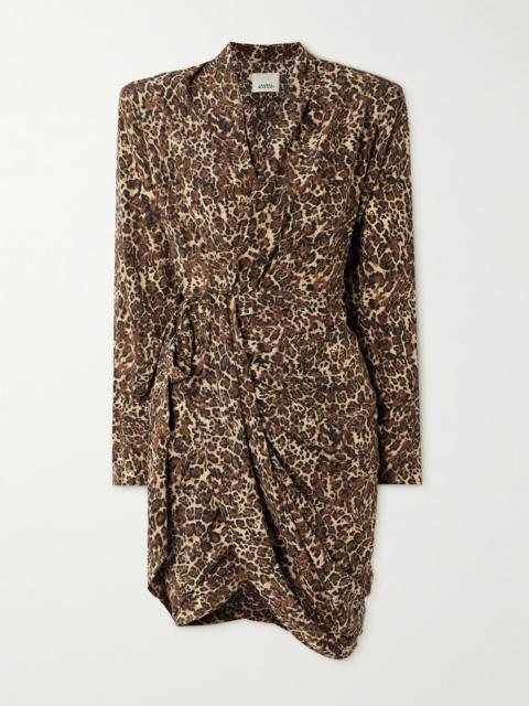 Isabel Marant Cleora Asymmetric Belted Leopard-print Stretch-silk Dress