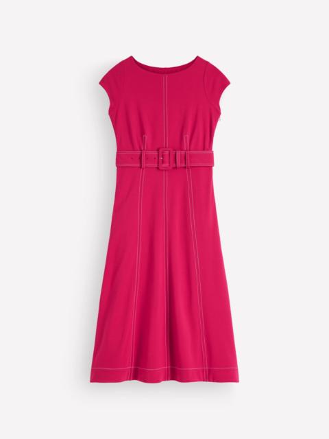 BODEN Topstitch Ponte Midi Dress-Pomegranate