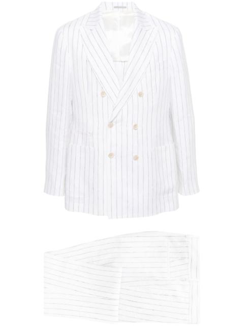 double-breasted linen suit