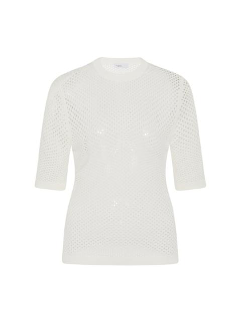 ROSETTA GETTY Cropped-Sleeve Cotton-Blend Mesh Sweater white