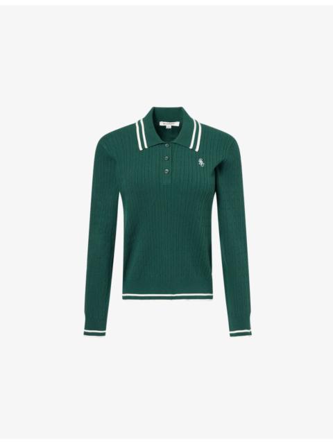 Sporty & Rich Embroidered-Logo Cable-Knit Polo Jumper