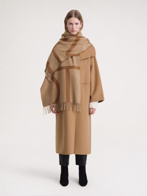 Totême Monogram jacquard wool scarf camel