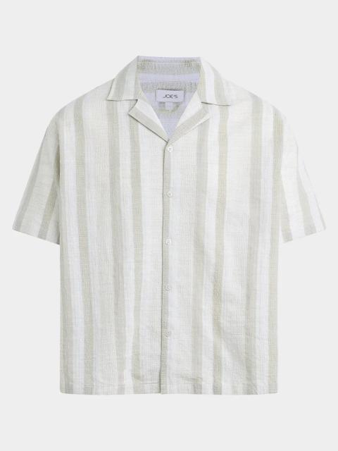 Joe's Jeans Men's Dobby Stripe Cotton and Linen Cabana Shirt
