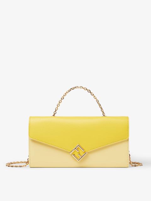 FENDI FF Diamonds Wallet On Chain Broom yellow leather wallet