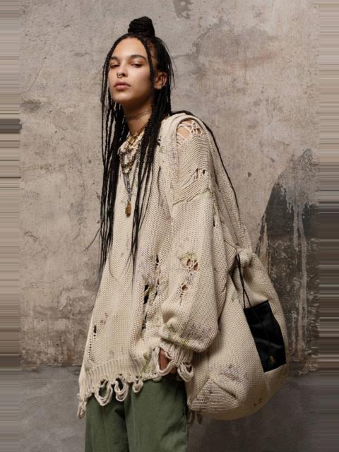 R13 DISTRESSED OVERSIZED SWEATER - FLORAL ON KHAKI