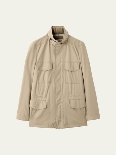 Loro Piana Men's Traveller Storm System Microfiber Field Jacket with Hood