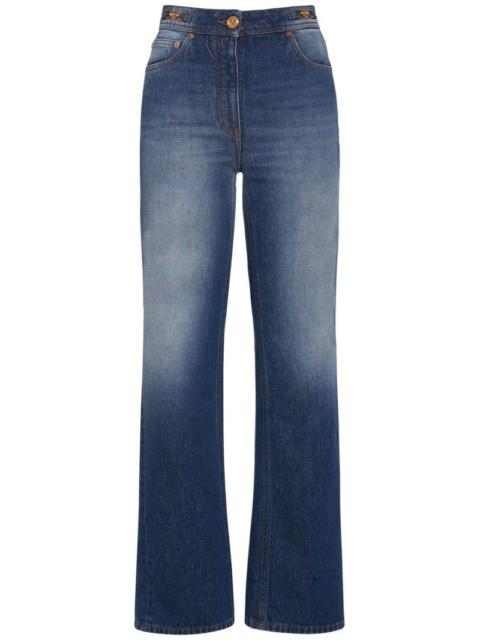 Cotton denim mid rise straight jeans