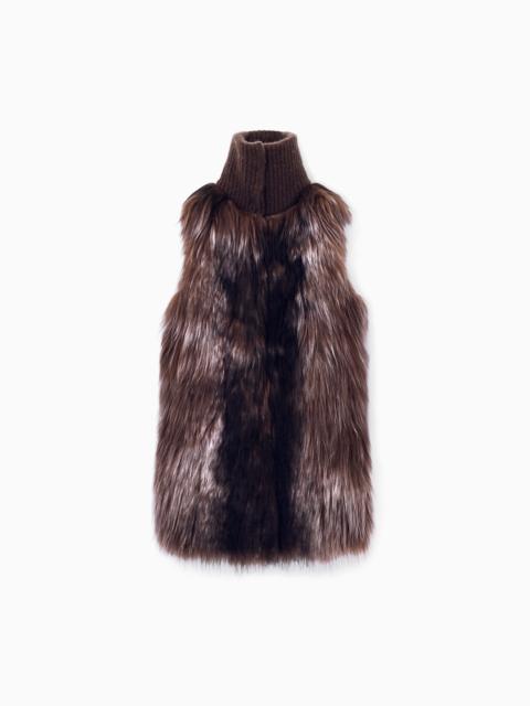 GIORGIO ARMANI SHEARLING VEST WITH HIGH RIBBED CASHMERE COLLAR