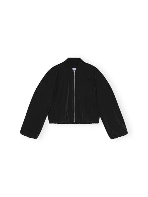 GANNI BLACK TWILL OVERSIZED SHORT BOMBER JACKET