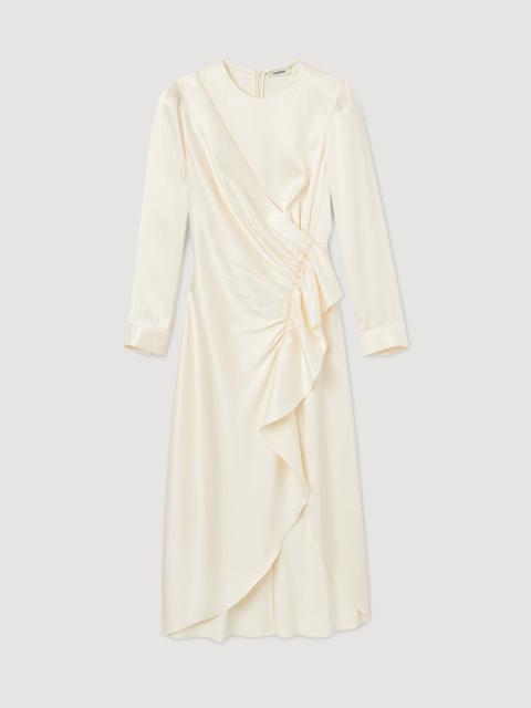 Sandro RUFFLED SATIN-EFFECT DRESS