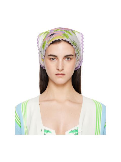 ANNA SUI Purple & White Florida Silk Voile Headscarf