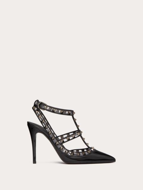 ROCKSTUD PUMPS IN PATENT LEATHER AND POLYMERIC MATERIAL WITH STRAPS 100MM
