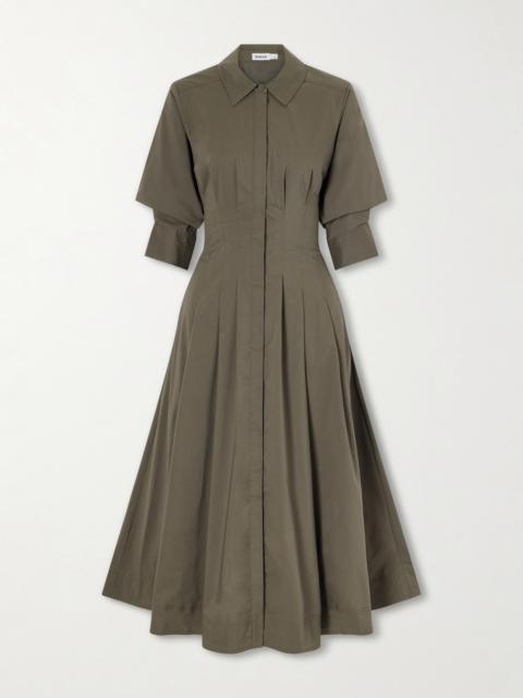 SIMKHAI Jazz Pintucked Cotton-blend Poplin Midi Shirt Dress