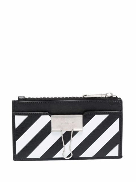 Off-White OFF-WHITE WOMEN Diagonal-stripe binder-clip cardholder black/White