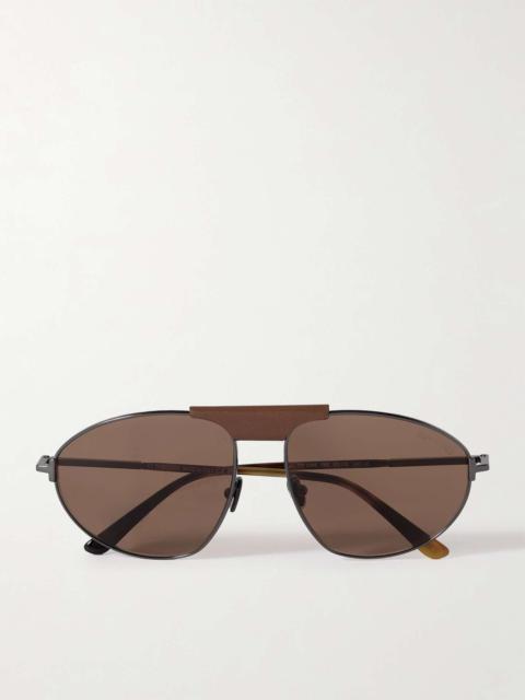 Ken leather-trimmed aviator-style sunglasses