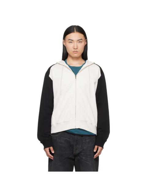MM6 Maison Margiela Off-White & Black Paneled Zip-Up Hoodie