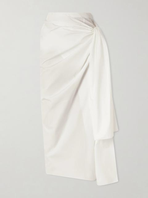 KHAITE Shay Tie-detailed Draped Cotton-poplin Wrap Midi Skirt