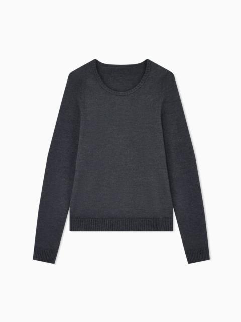 GIORGIO ARMANI CREW NECK SWEATER IN CASHMERE AND SILK WITH PIQUÉ KNIT