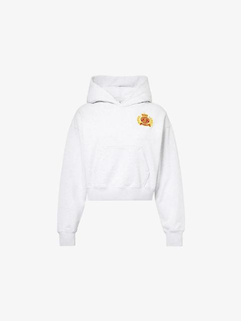 Sporty & Rich NY Crest Cropped Cotton-Jersey Hoody