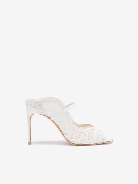 MALONE SOULIERS Noah 90 White Broderie Mesh Heeled Mules
