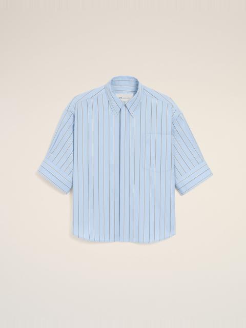 AMI Paris BLUE LARGE STRIPED COTTON SHORT-SLEEVE SHIRT WITH EMBOSSED LOGO