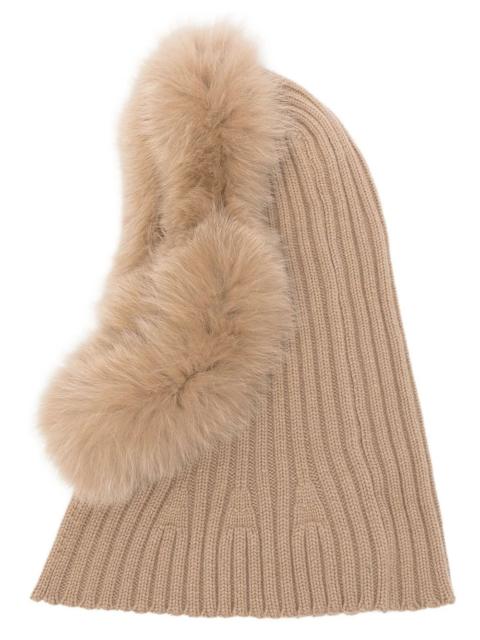 Yves Salomon Ribbed Wool and Cashmere Balaclava with Fur Trim