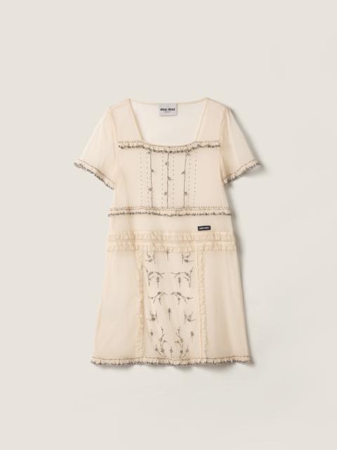 Miu Miu Embroidered tulle mini-dress