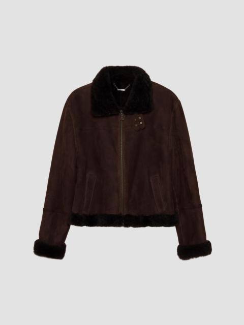 SIMKHAI Women's Cassia Shearling-Trim Suede Crop Jacket - Chocolate