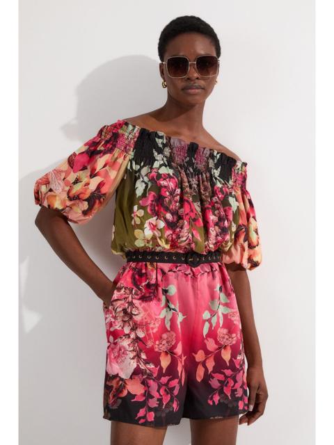 KAREN MILLEN Tall Voile Mirrored Floral Woven Bardot Playsuit