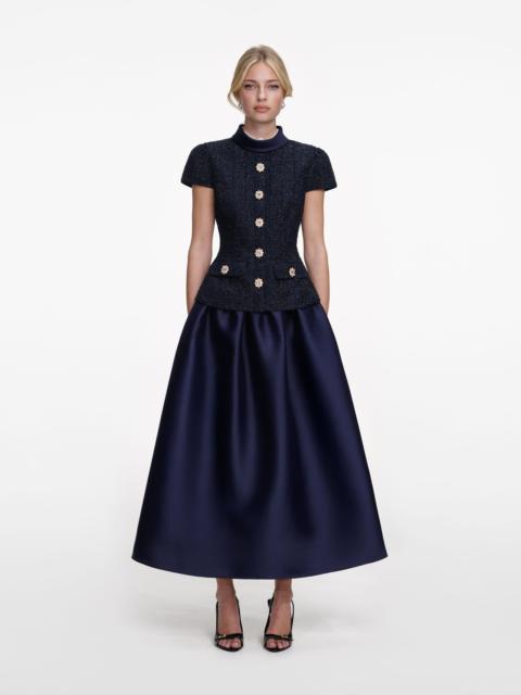 self-portrait Navy Metallic Boucle Taffeta Midi Dress