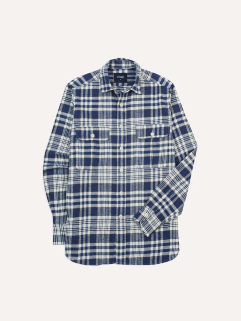 Drake's Blue Check Brushed Cotton Two-Pocket Work Shirt
