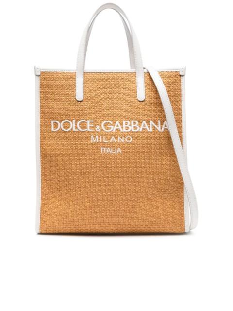Dolce & Gabbana Shopper With Woven Design And Embroidered Logo