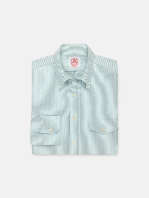 J. PRESS MADE-IN-USA FLAP POCKET GREEN UNIVERSITY STRIPE OXFORD CLOTH BUTTON DOWN SPORTSHIRT - CLASSIC FIT